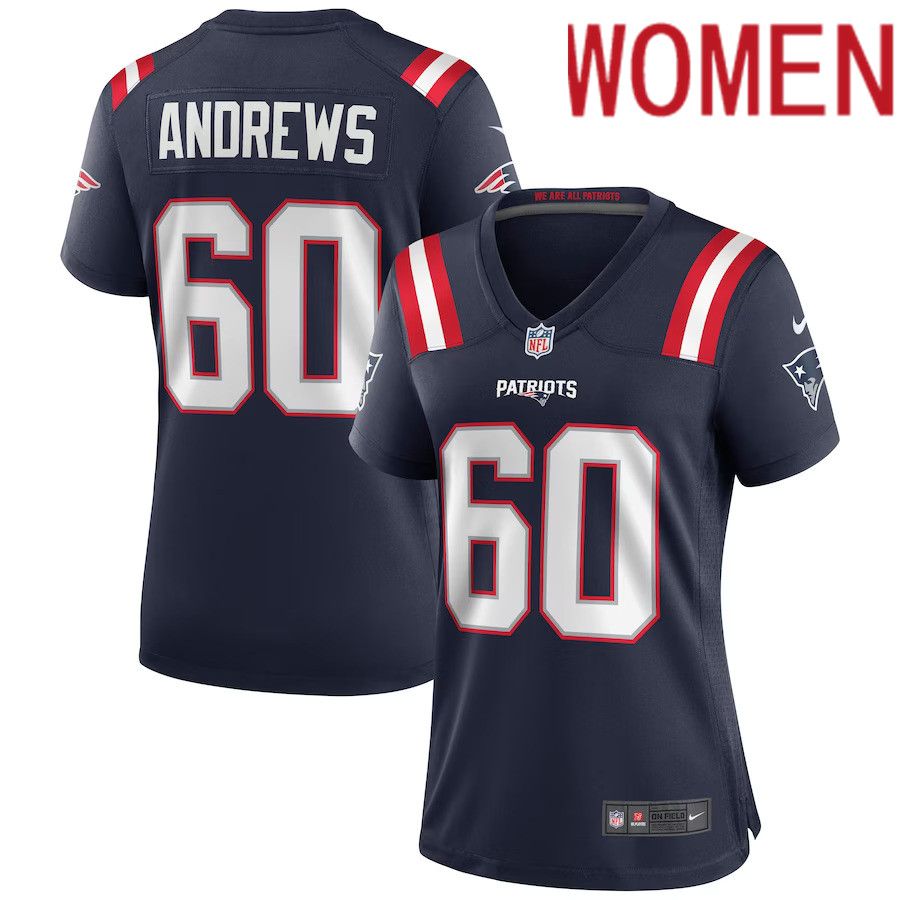 Women New England Patriots 60 David Andrews Nike Navy Game NFL Jersey